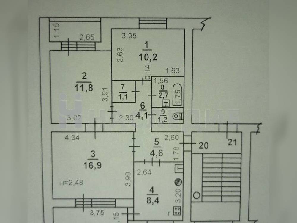 3-комнатная квартира, 65 м2 3/5 этаж, Микрорайон, ул. Ворошилова - фото 1